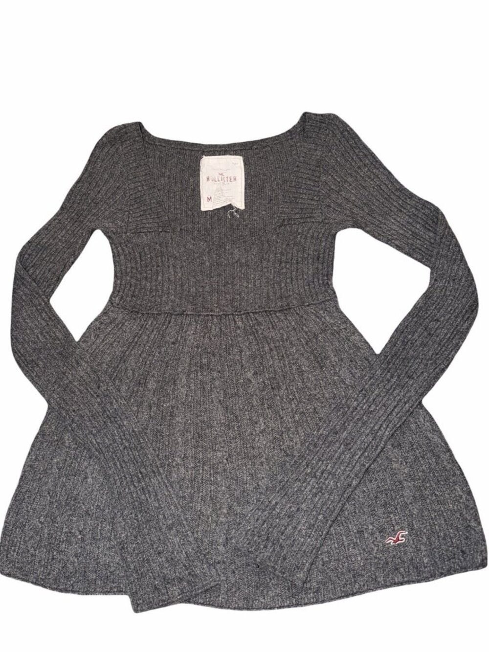Vtg Y2K Hollister Grey Cable Knit Babydoll Sweater Top M Bella Swan Twilight HTF